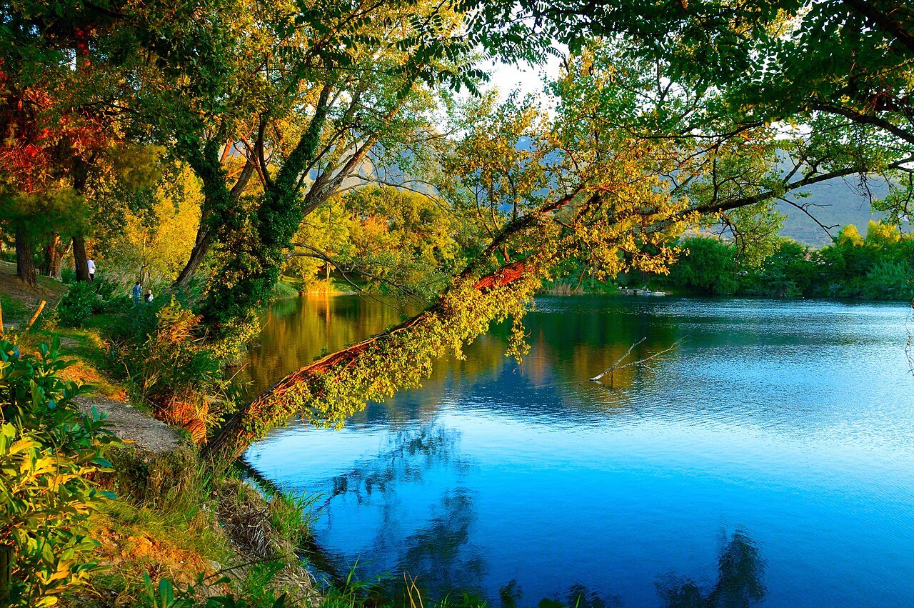 Il lago di Telese tra gli alberi